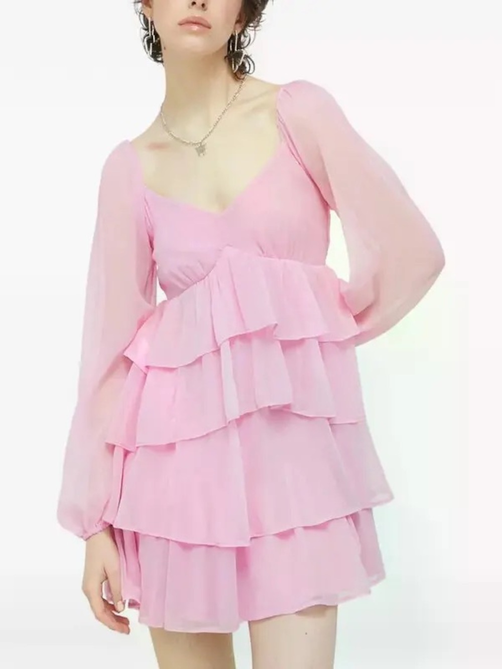 Abercrombie & Fitch Pink Tiered Chiffon Mini Dress